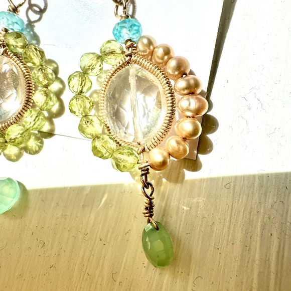 Anna Balkin - Gold Filled, Rock Crystal, Gems and Pearls, Drop Earrings - NWT - Picture 4 of 4